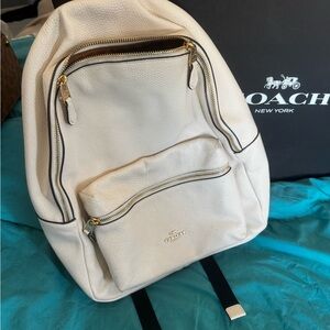 Coach Cream Leather Backpack with Gold Accents